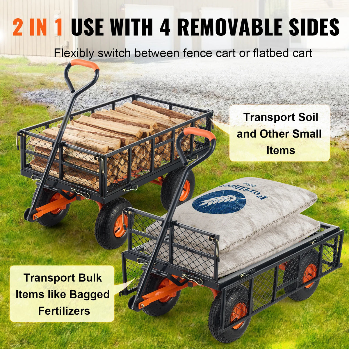 SucceBuy Heavy Duty Garden Utility Dump Cart With Removable Sides