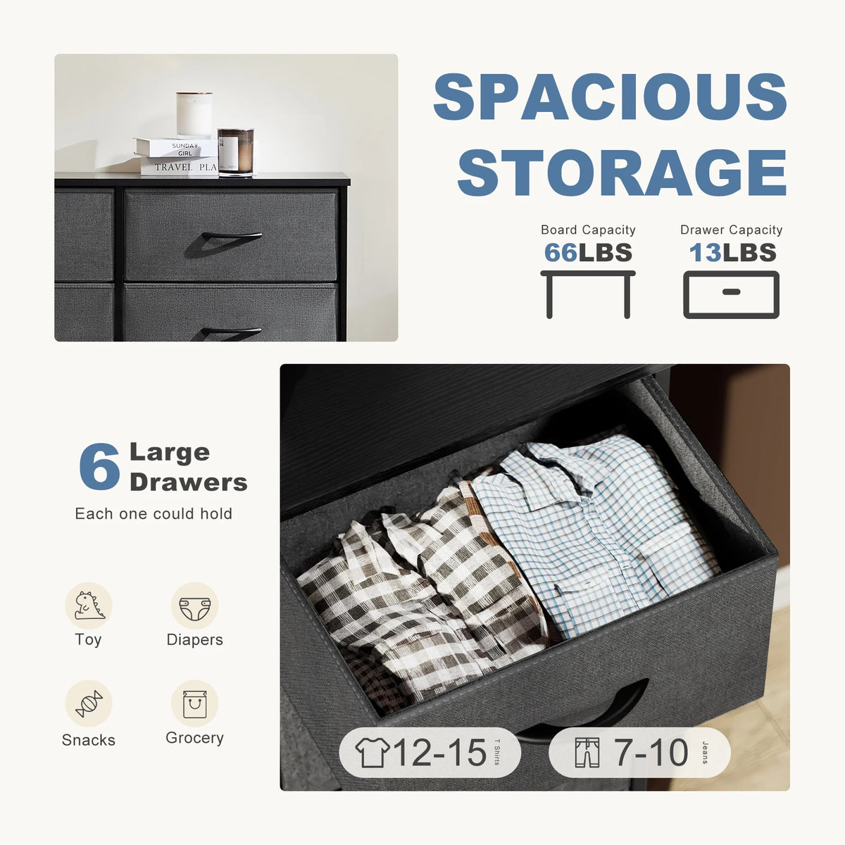 JHK Fabric Drawer Nightstand With Bedroom Storage Cabinet