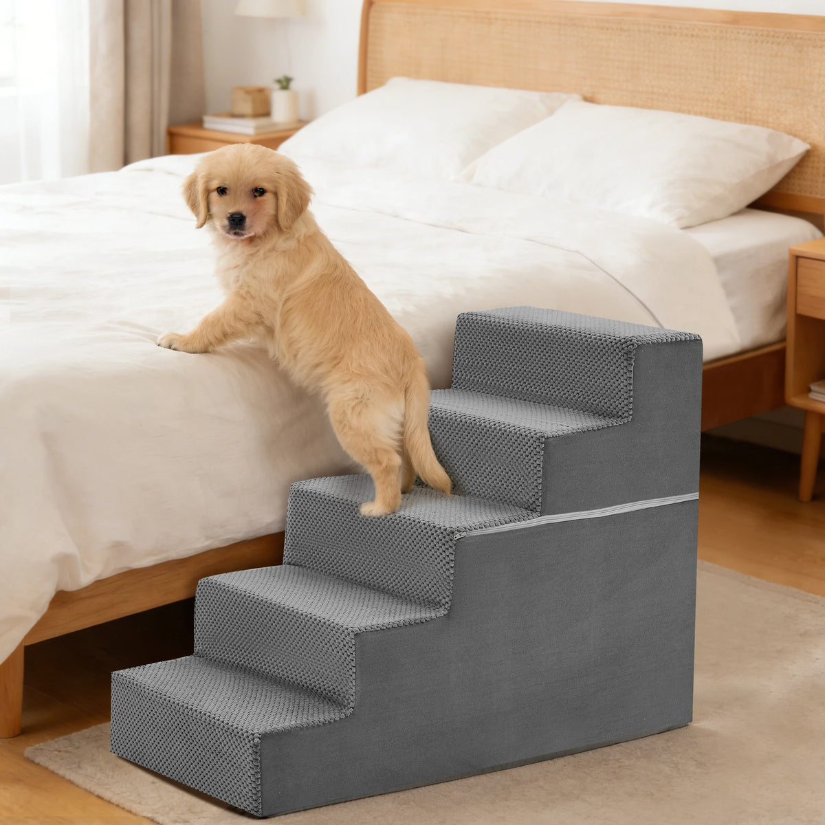 Curved Foam Dog Stairs Ramp With Non Slip Indoor Steps