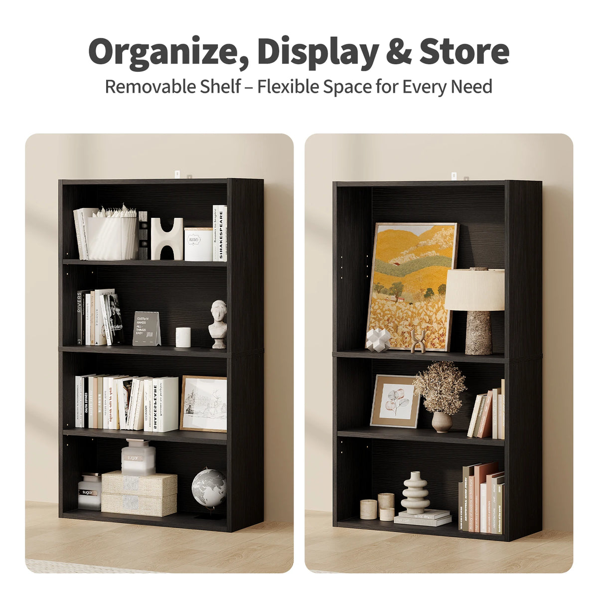 JHK Wooden Bookcase Open Storage Shelf For Home Office