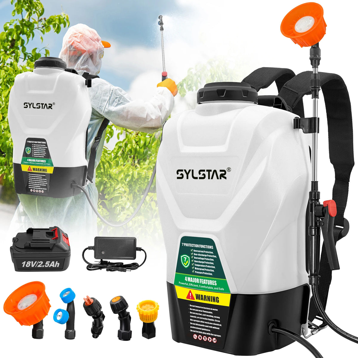 Cordless Electric Garden Sprayer With Telescopic Wand And Nozzles