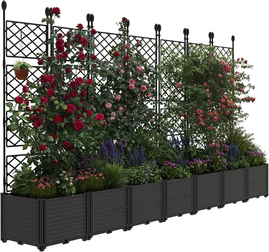 TWISTER.CK Plastic Planter Box With Trellis For Outdoor Gardening