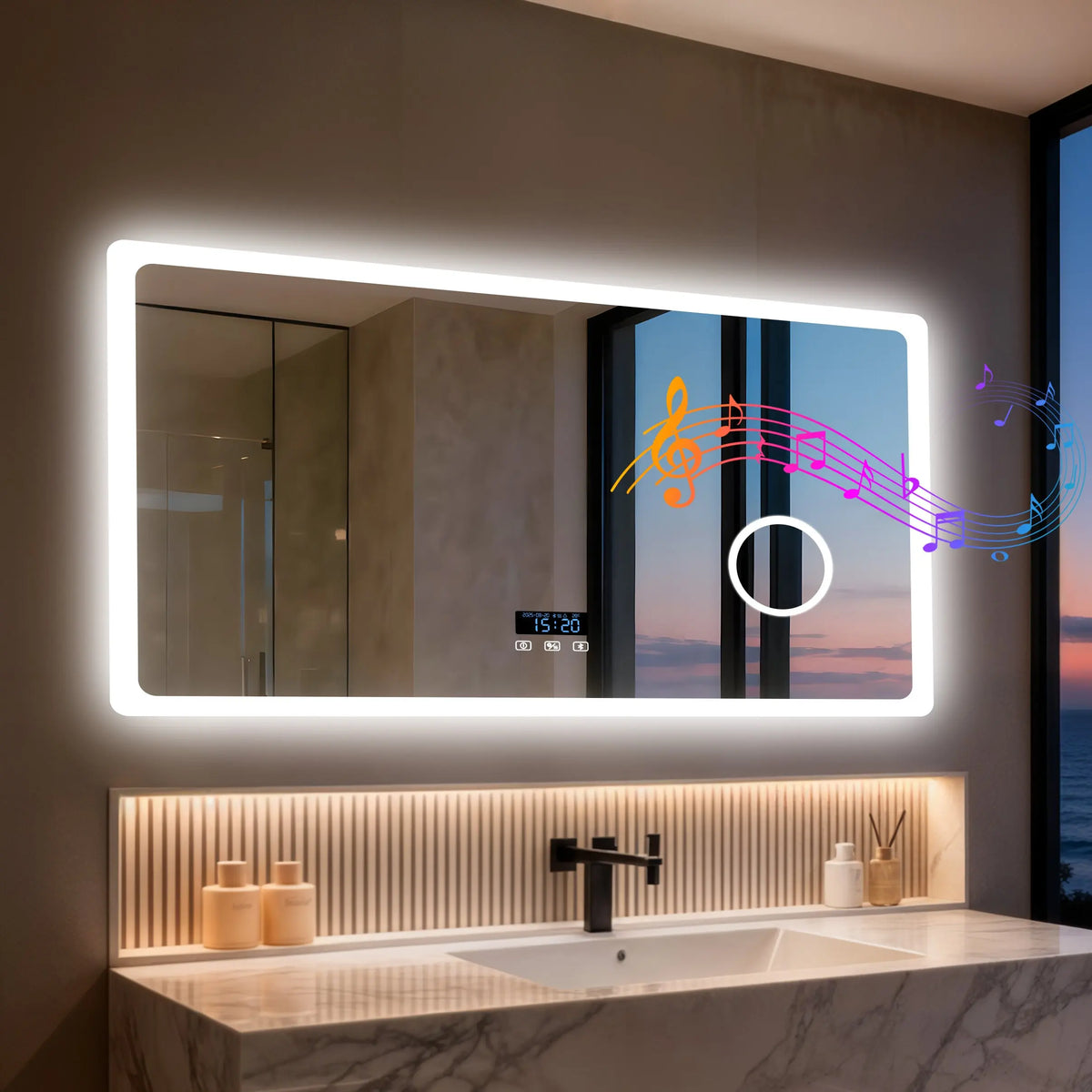 Borwart LED Bluetooth Magnifying Bathroom Vanity Mirror With Anti Fog