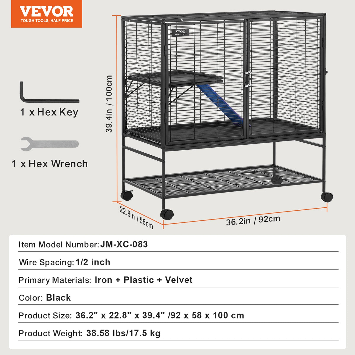 SucceBuy 64.6" Rolling Metal Ferret Cage Large 4-Tier Critter Nation Cage Small Animal Cage for Rats Hamster Guinea Chinchilla