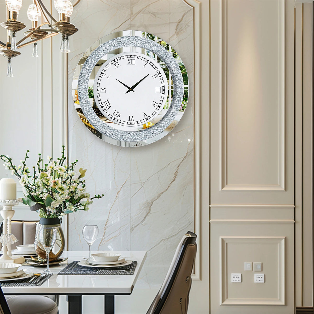 Decorative Crystal Mirrored Wall Clock For Elegant Home Decor