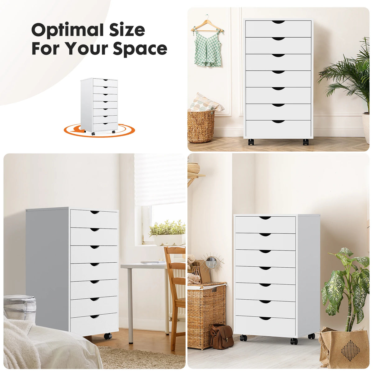 JHK Seven Drawer Rolling Storage Cabinet For Bedroom And Office