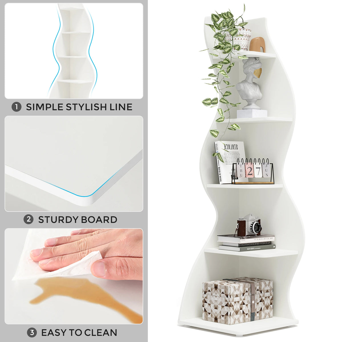 Tribesigns Modern Five Tier Corner Shelf Wall Storage Bookcase