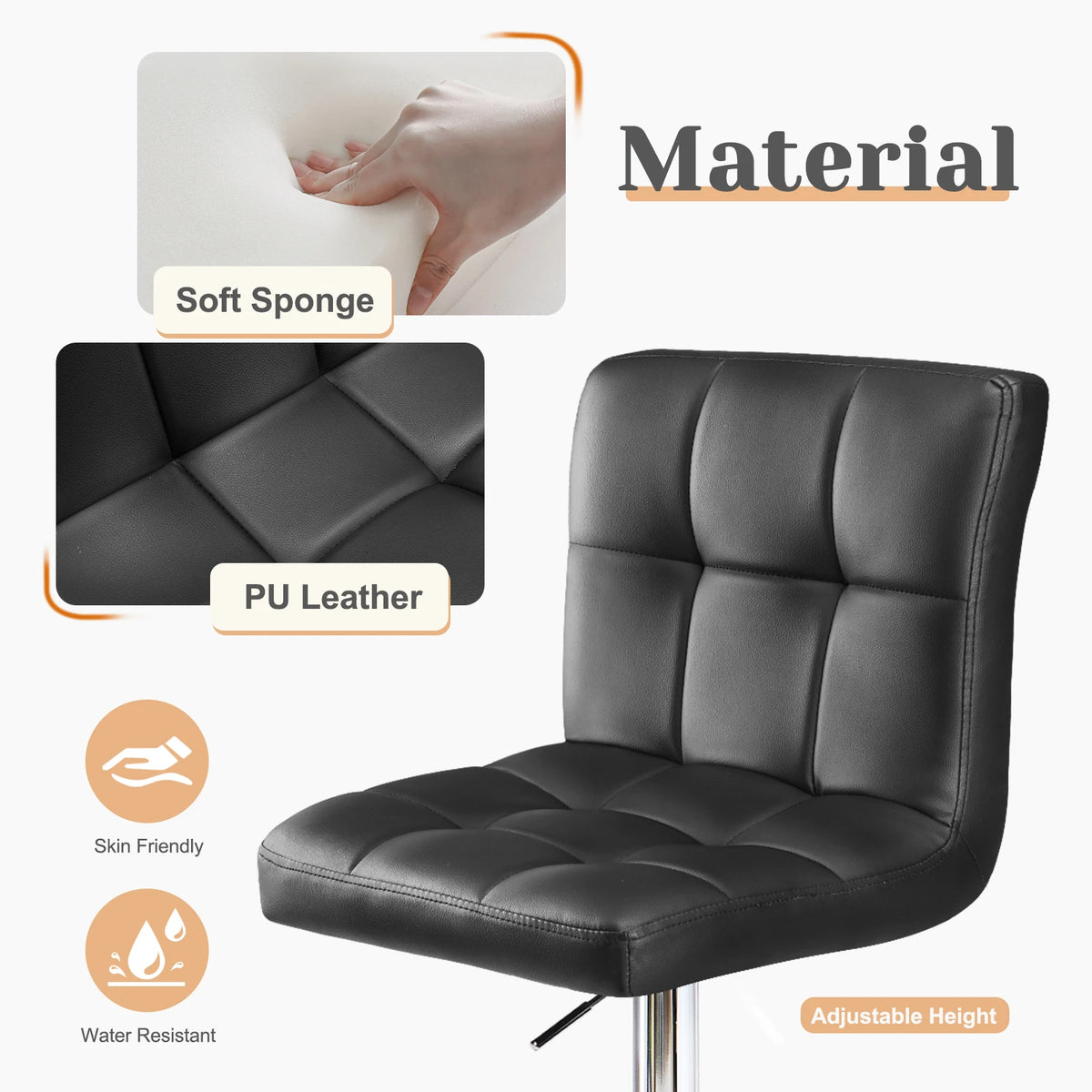 JHK PU Leather Upholstered Bar Stools With Comfortable Backrest