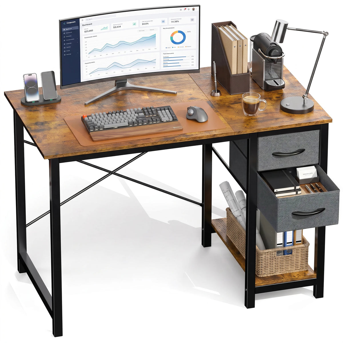 MCQ Standing Office Computer Desk With Drawers And Side Hook