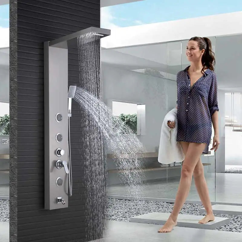 Shinesia LED Shower Panel With Rainfall Massage Jets And Faucet