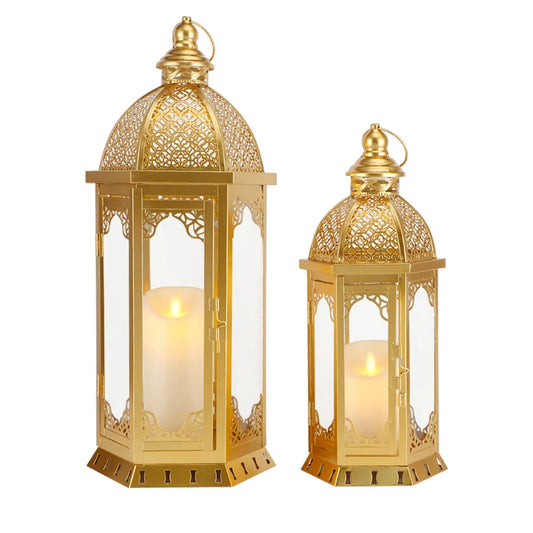 NEWIMAGE Decorative Metal Candle Lantern Set For Home Decor
