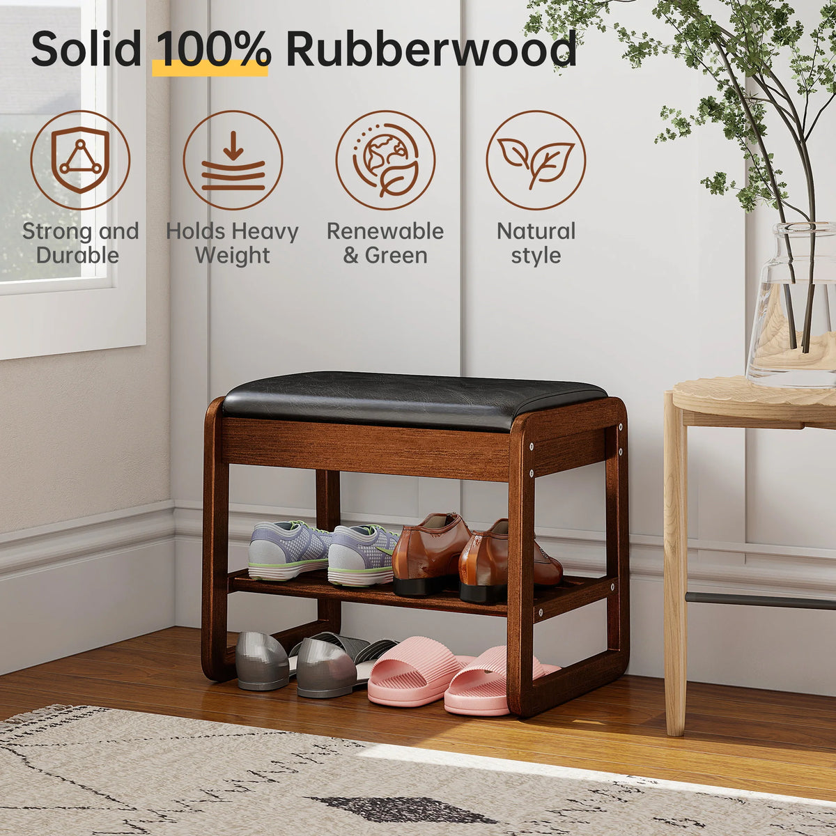 Wooden Shoe Rack Bench With Flip Top Storage And Cushion