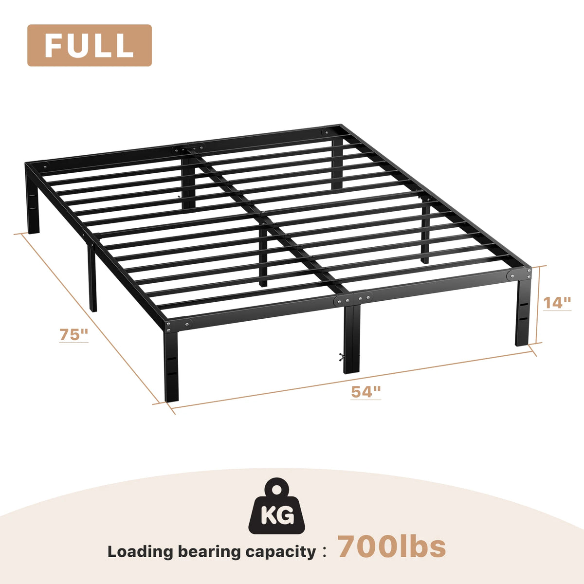 JHK Metal Platform Bed Frame With Sturdy Steel Slat Support