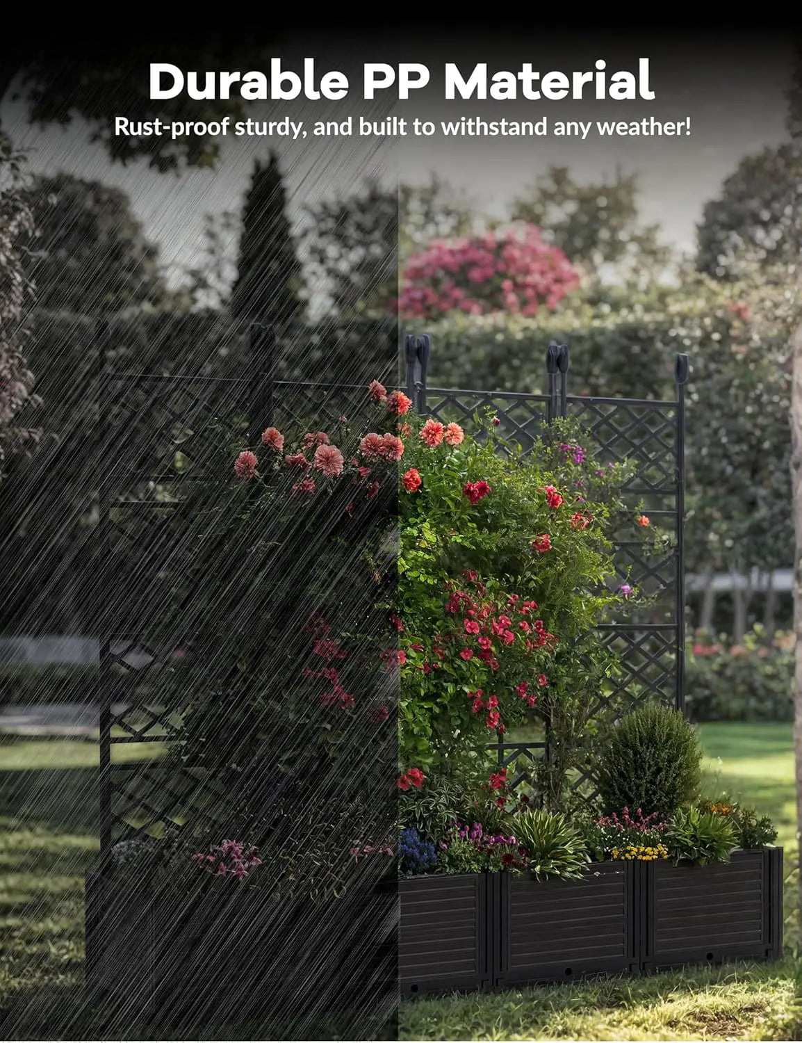 TWISTER.CK Plastic Planter Box With Trellis For Outdoor Gardening