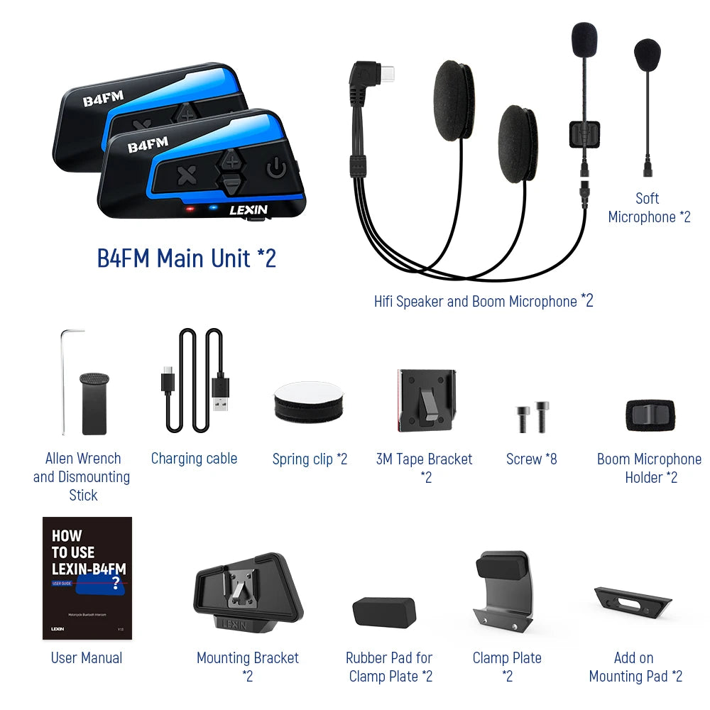 Lexin Bluetooth Motorcycle Helmet Intercom Headset For Group Riding
