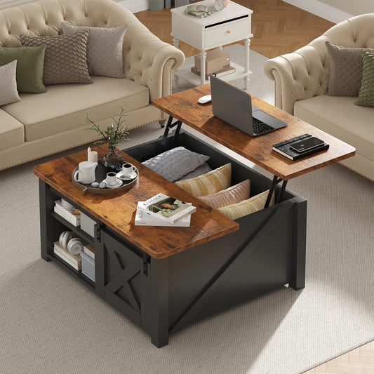 MCQ Wooden Lift Top Coffee Table With Adjustable Storage Shelf