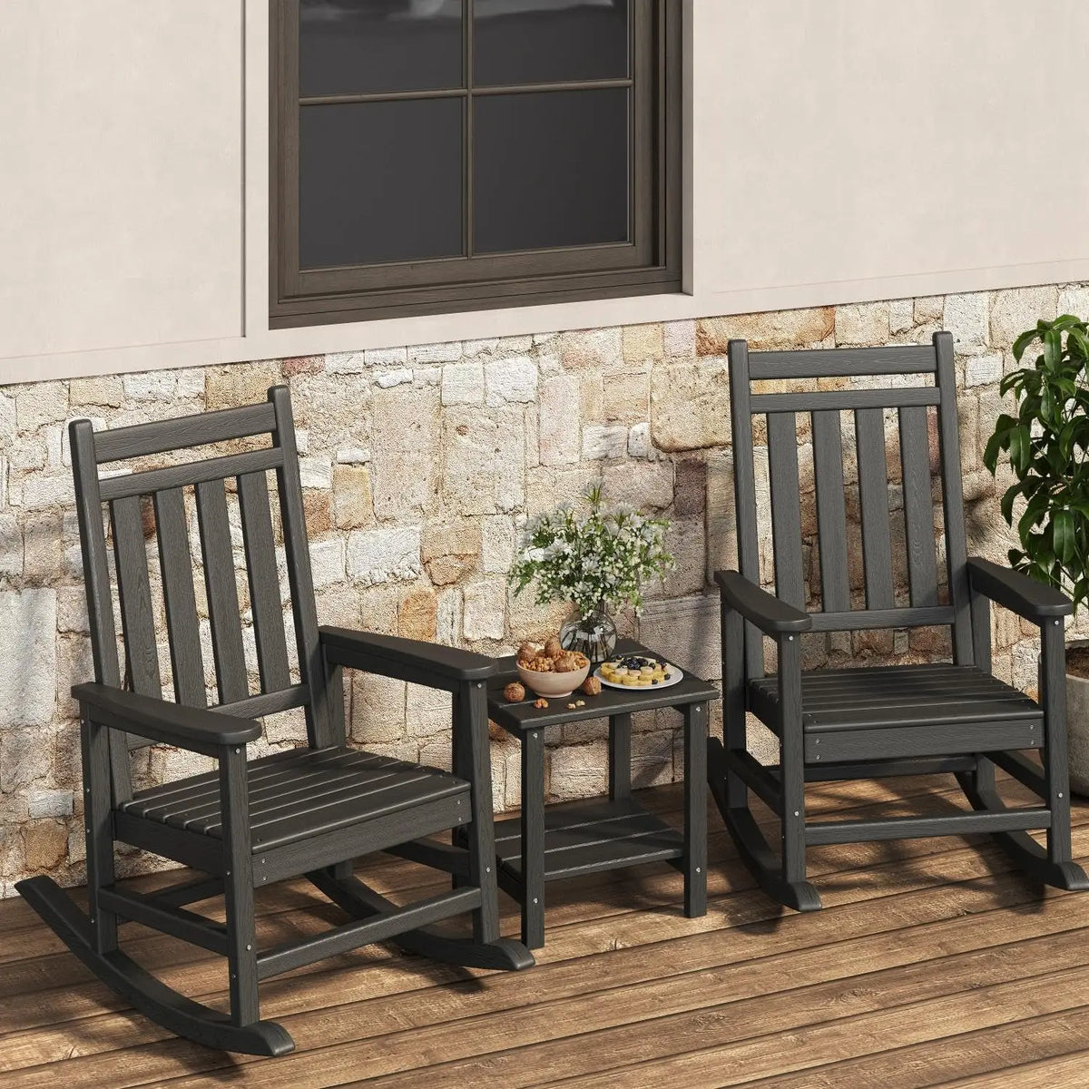 Garvee Rocking Chair Set With Side Table For Patio Relaxation