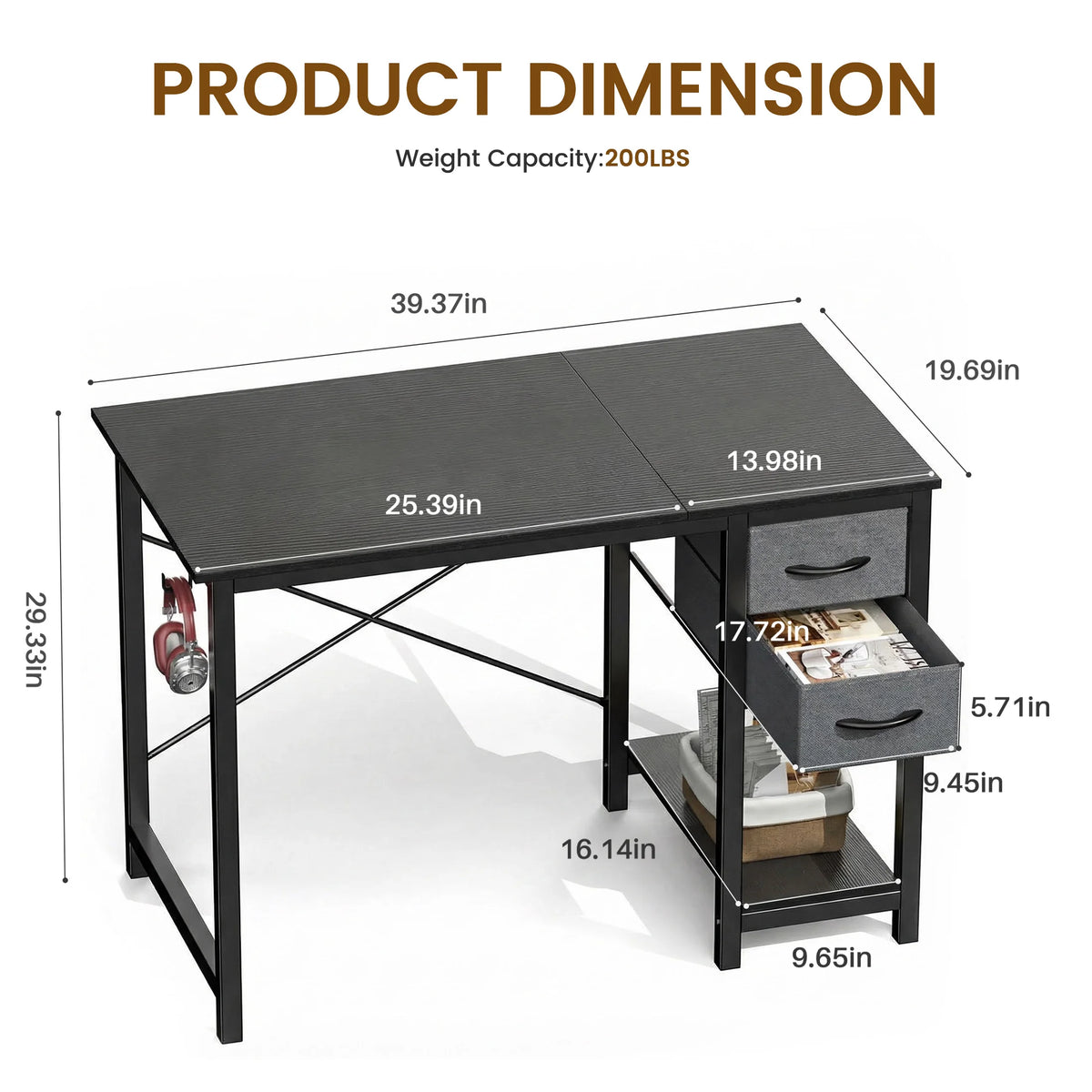 MCQ Standing Office Computer Desk With Drawers And Side Hook