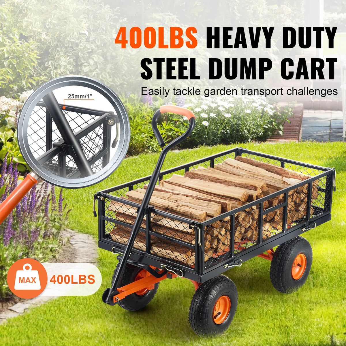 SucceBuy Heavy Duty Garden Utility Dump Cart With Removable Sides