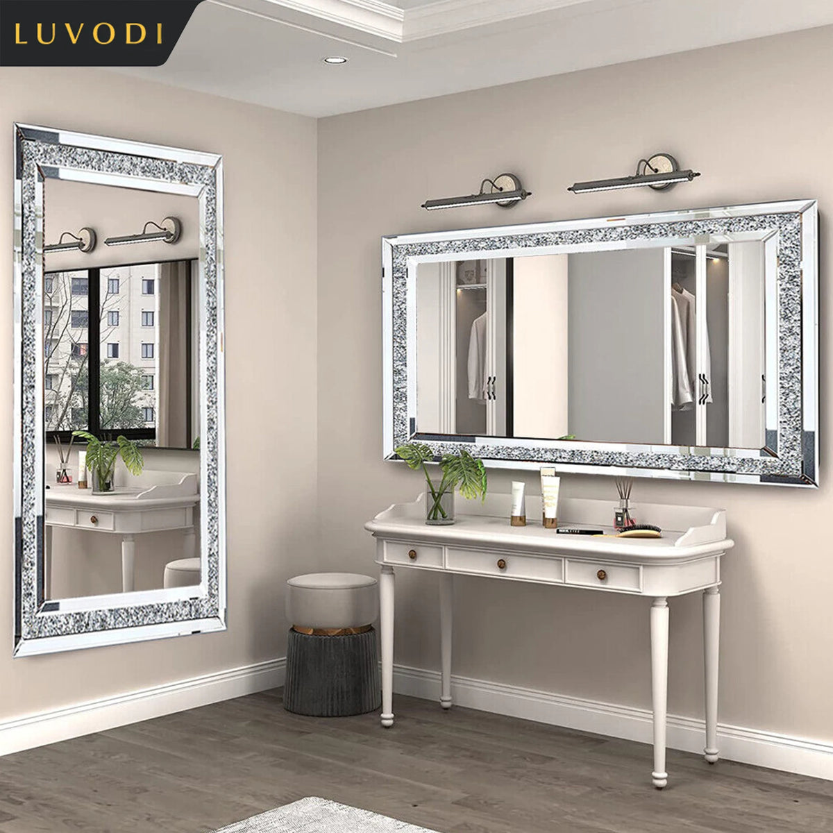 LUVODI Crystal Rhinestone Vanity Wall Mirror For Elegant Decor