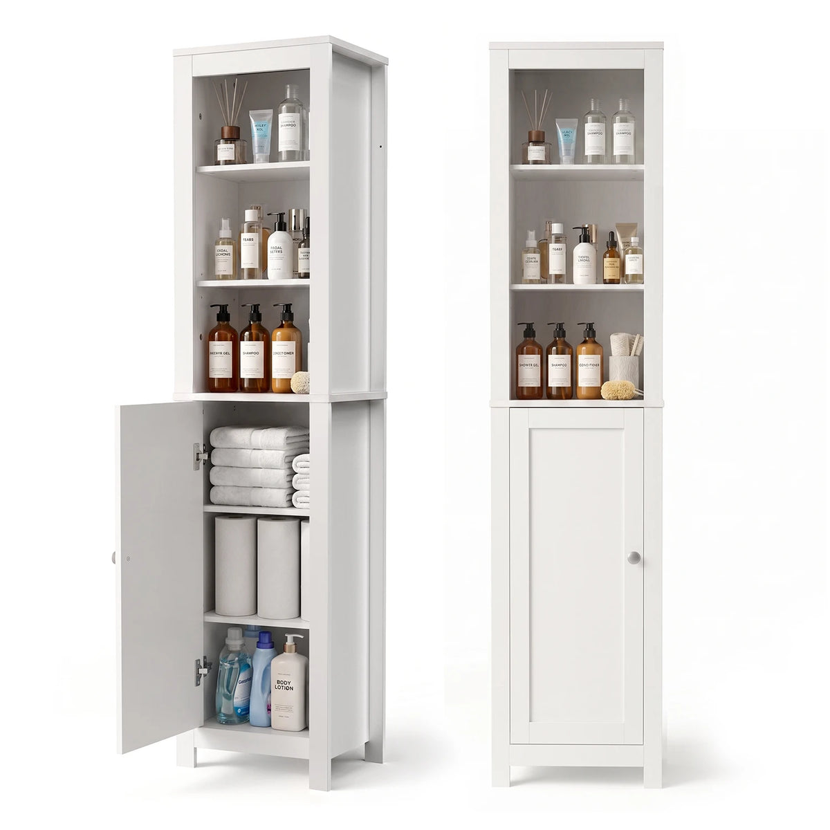 TinyNest Wood Bathroom Storage Cabinet With Doors And Adjustable Shelves