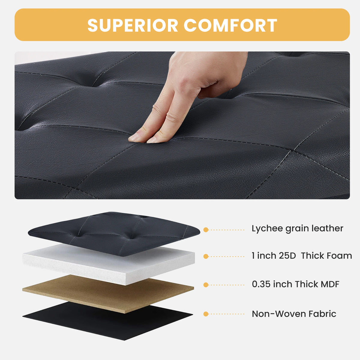 JHK Leather Storage Ottoman Bench With Convenient Footrest
