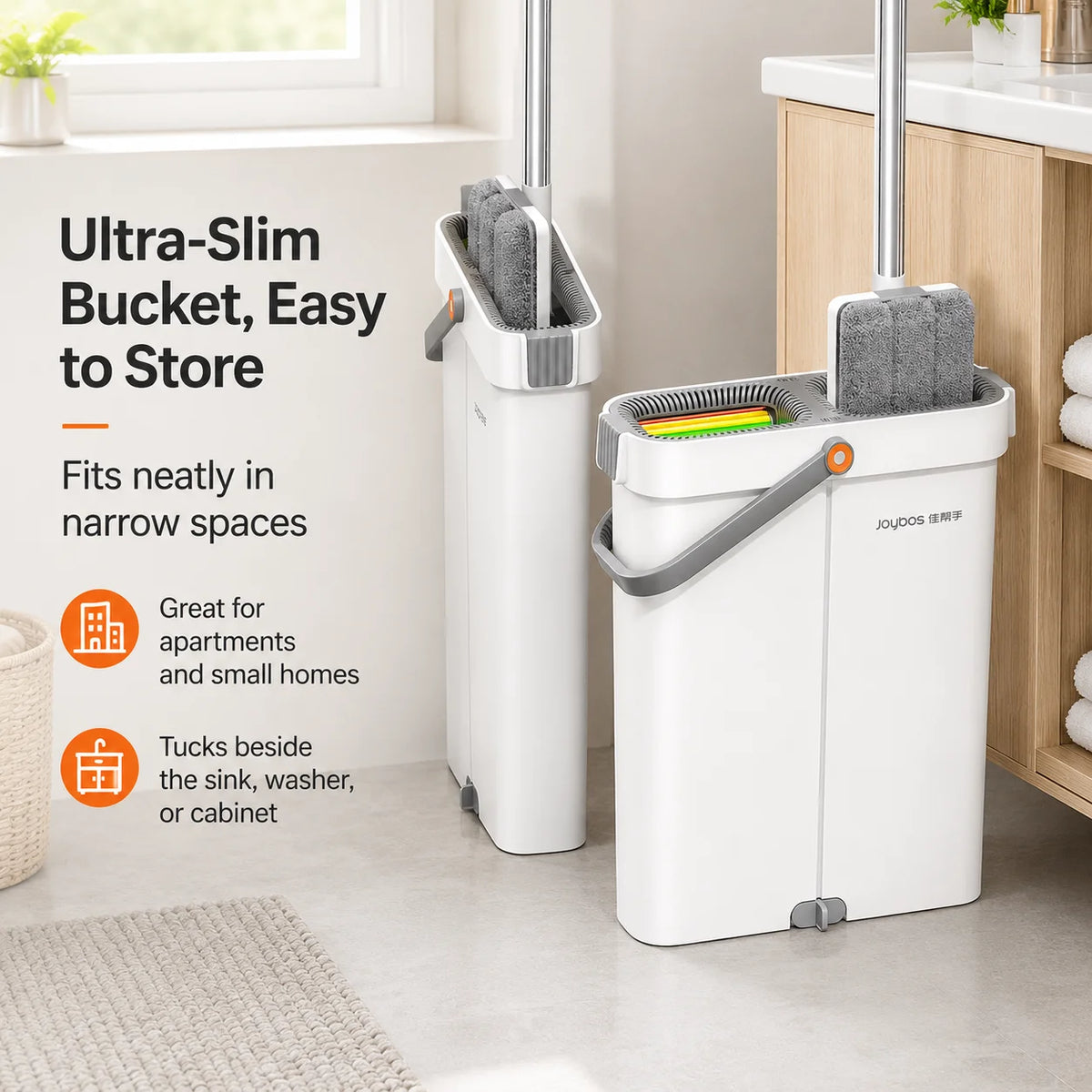 Joybos Flat Mop And Bucket System With Microfiber Pads