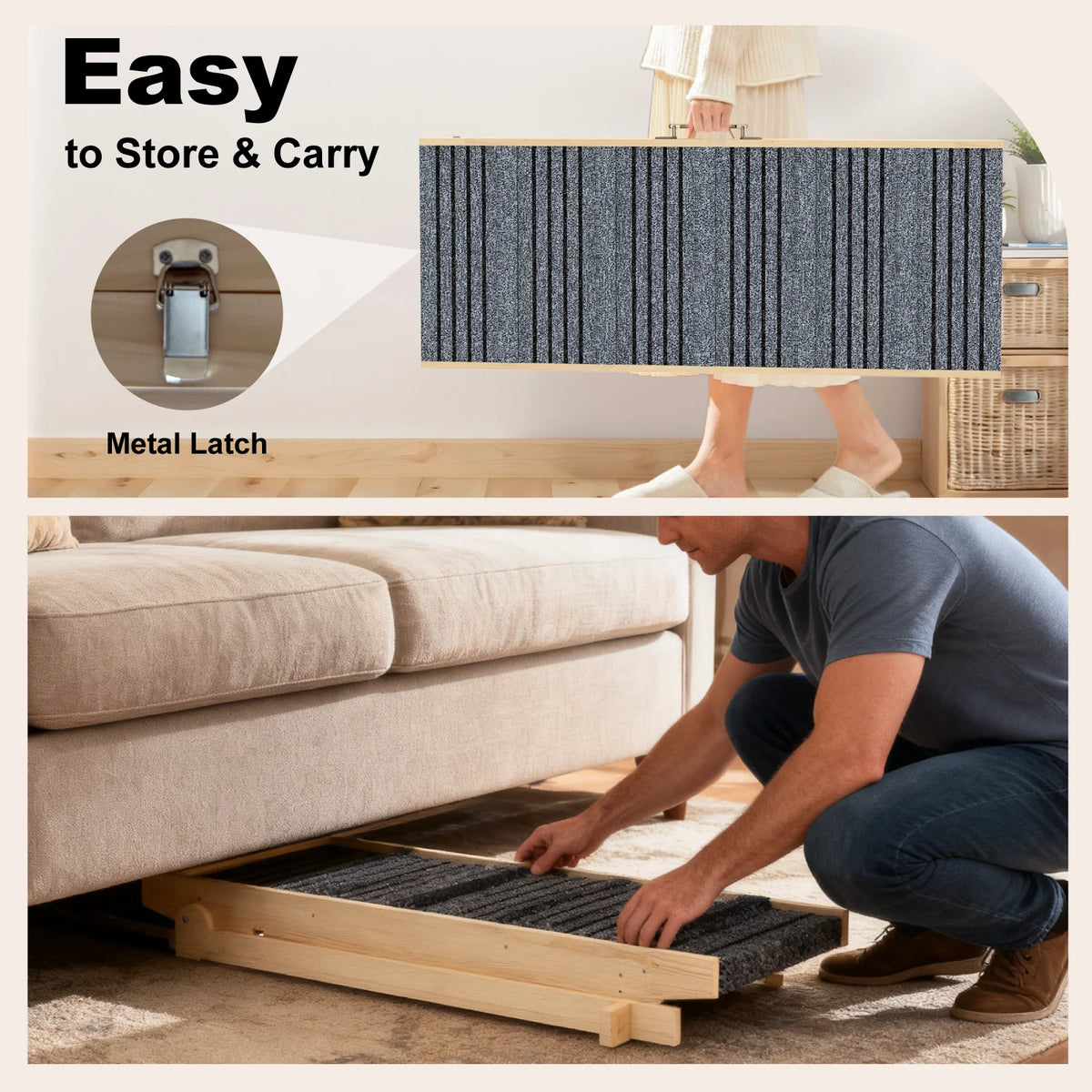 EVOKEDEN Adjustable Wooden Pet Ramp For Dogs And Cats