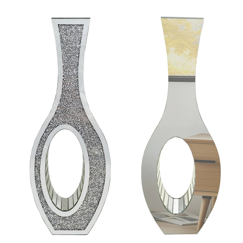 Modern Mirrored Glass Floor Vase With Crush Diamond Decorative Finish