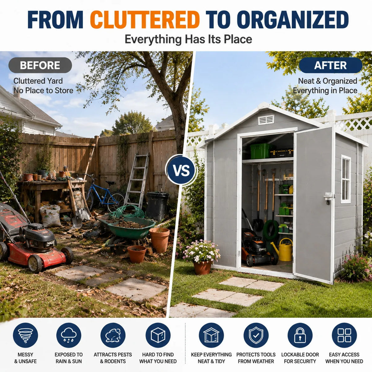 Waterproof Outdoor Storage Shed With Floor And Lockable Door