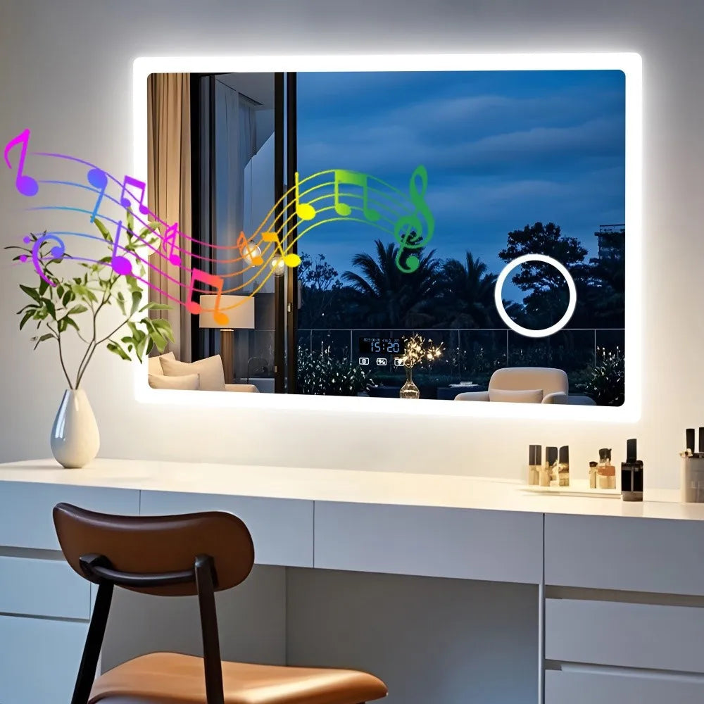 Borwart LED Bluetooth Magnifying Bathroom Vanity Mirror With Anti Fog