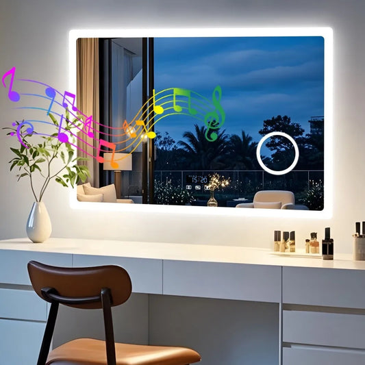 Borwart LED Bluetooth Magnifying Bathroom Vanity Mirror With Anti Fog