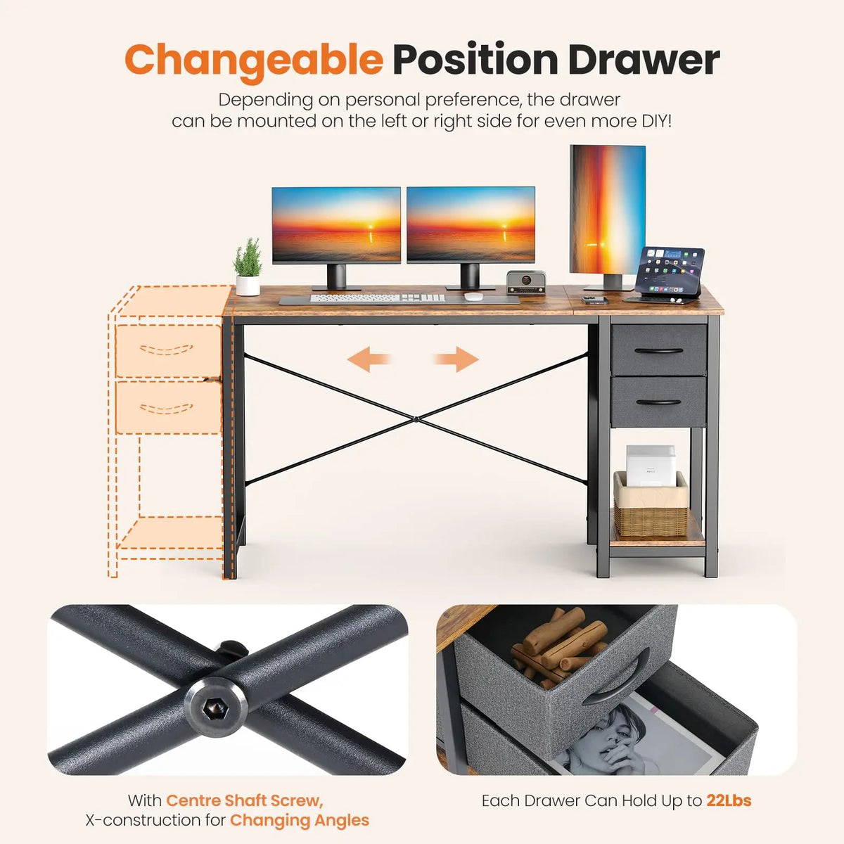 JHK Computer Desk With Drawers For Home Office And Gaming