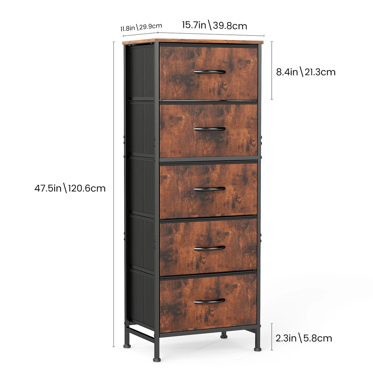 JHK Modern Bedroom Dresser With Five Fabric Drawers