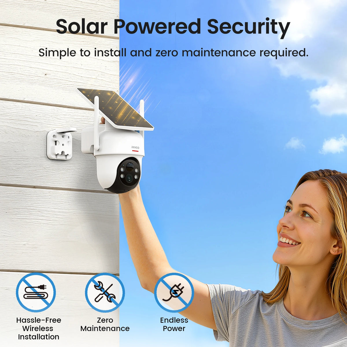 DEKCO Solar Wireless Security Camera System With 360 Degree PTZ