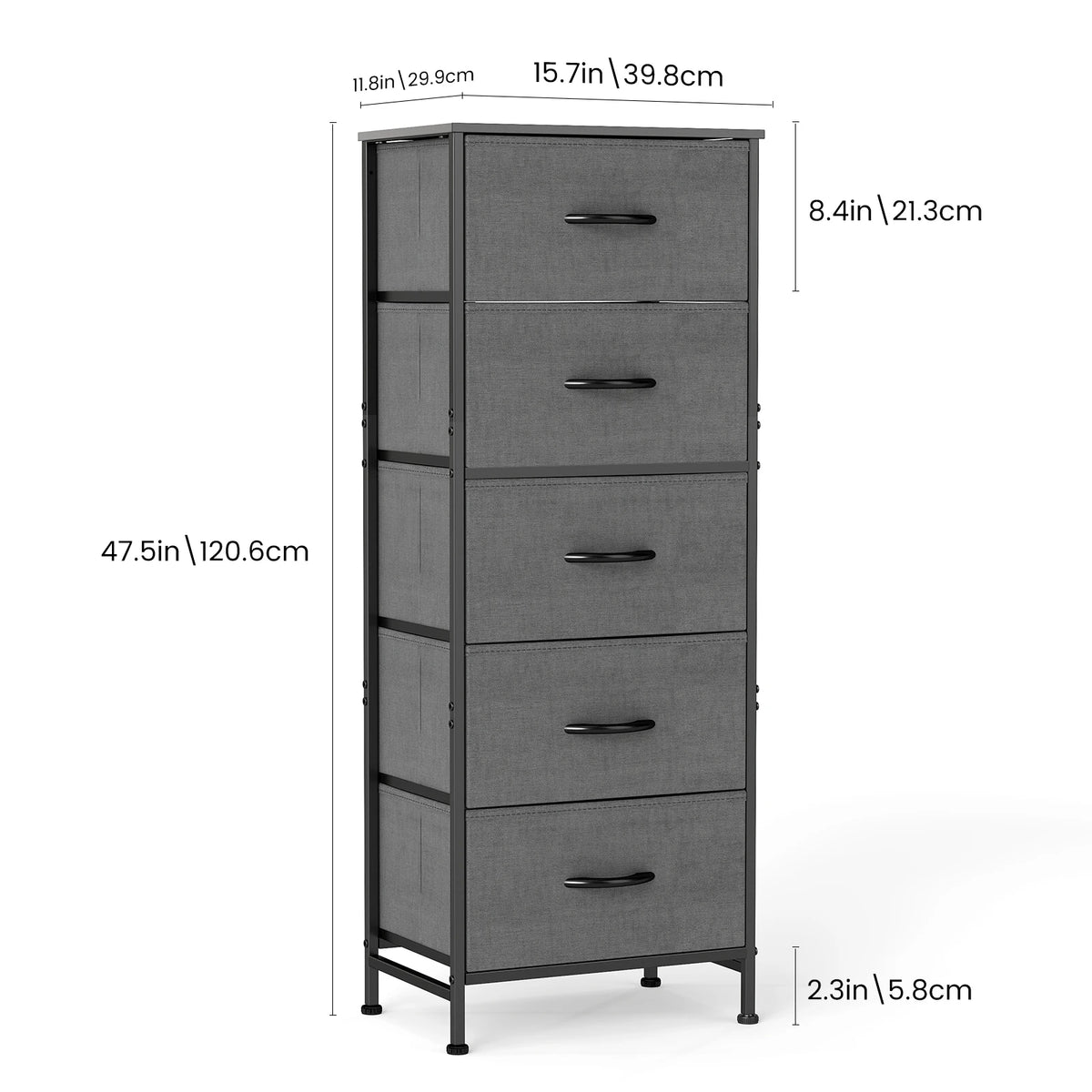 JHK Modern Bedroom Dresser With Five Fabric Drawers