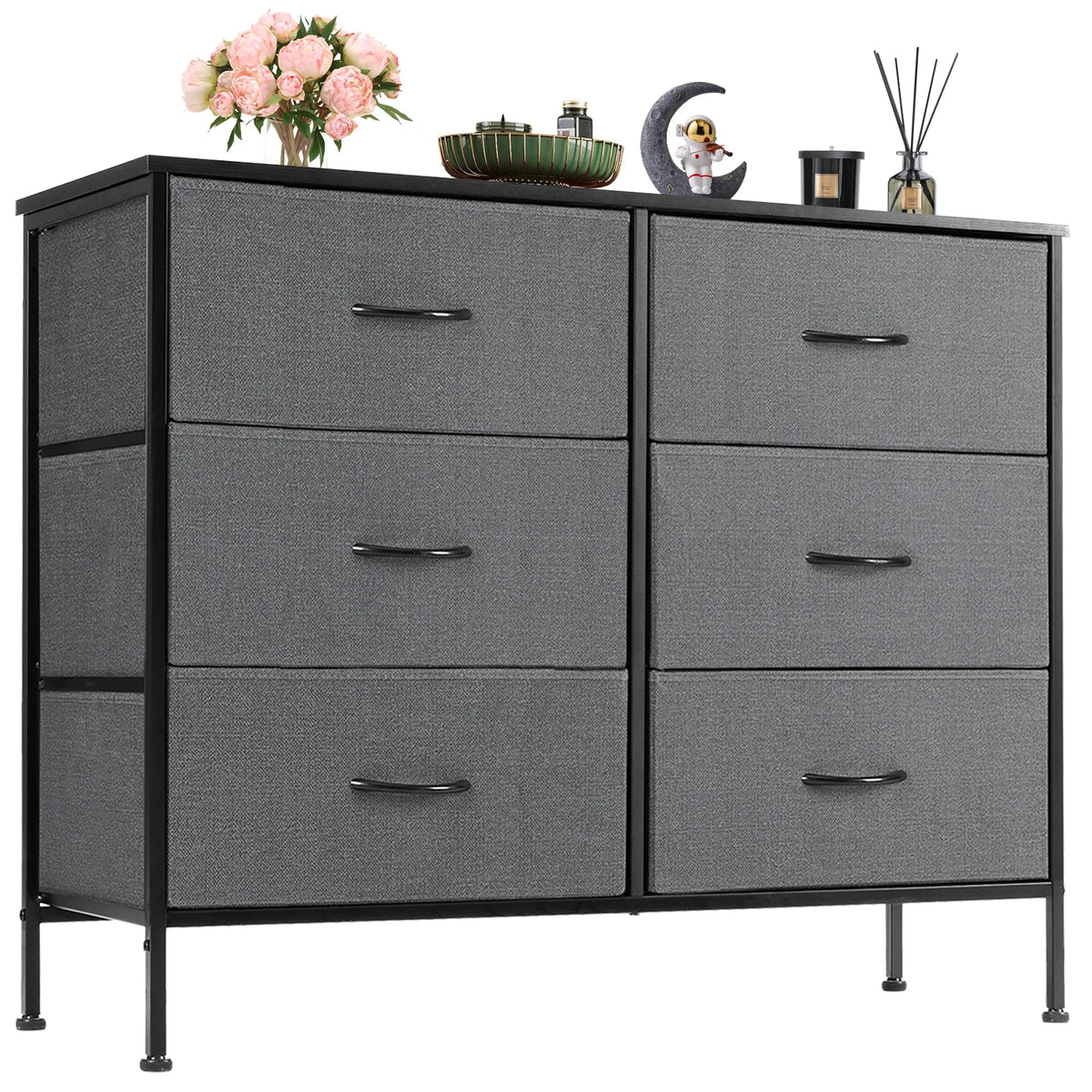 JHK Fabric Drawer Nightstand With Bedroom Storage Cabinet