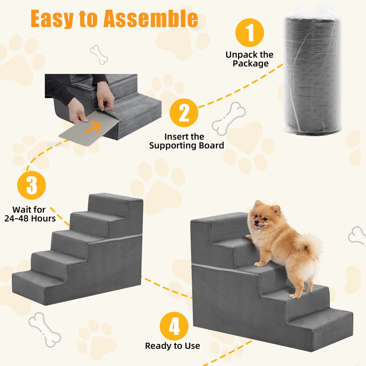 Curved Foam Dog Stairs Ramp With Non Slip Indoor Steps