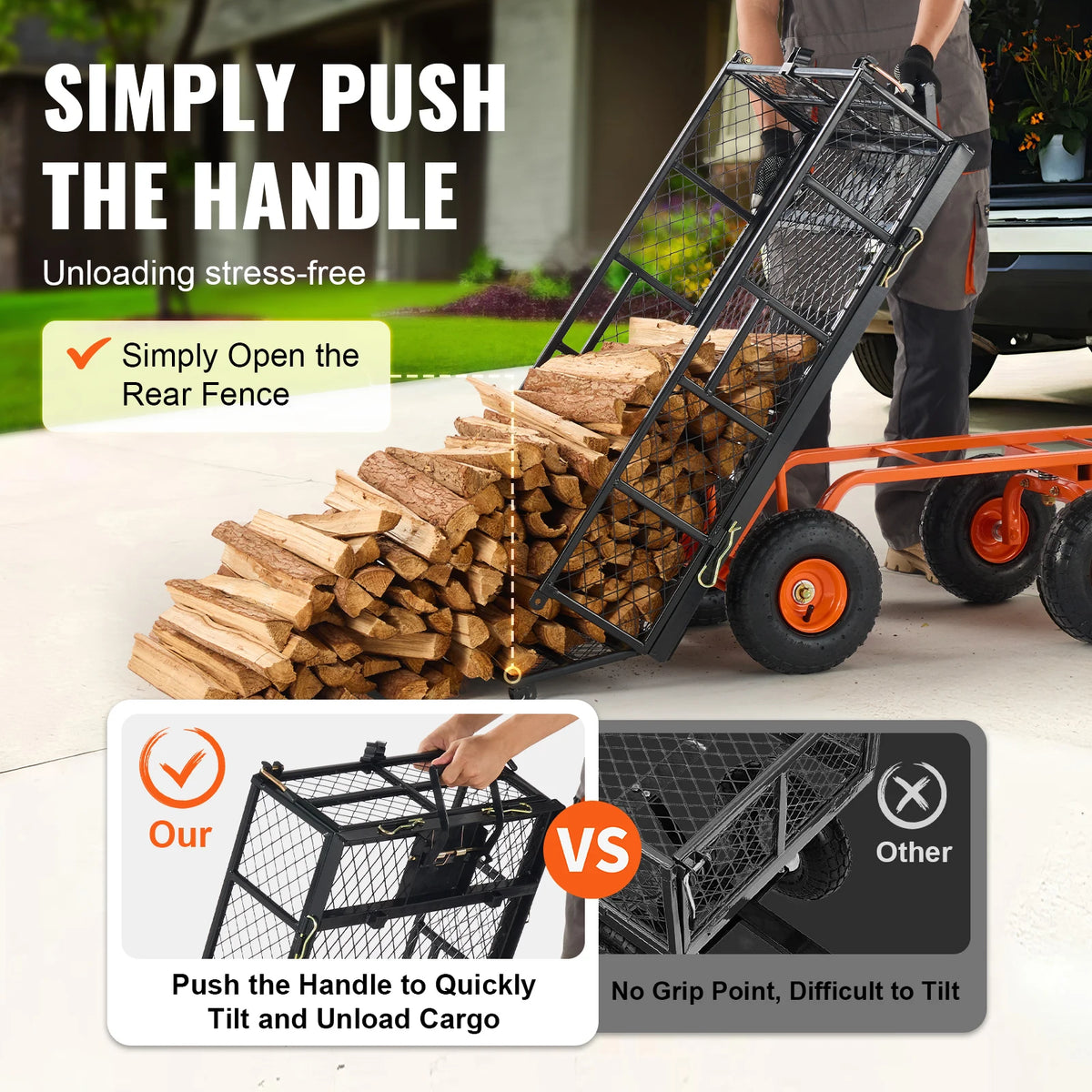 SucceBuy Heavy Duty Garden Utility Dump Cart With Removable Sides