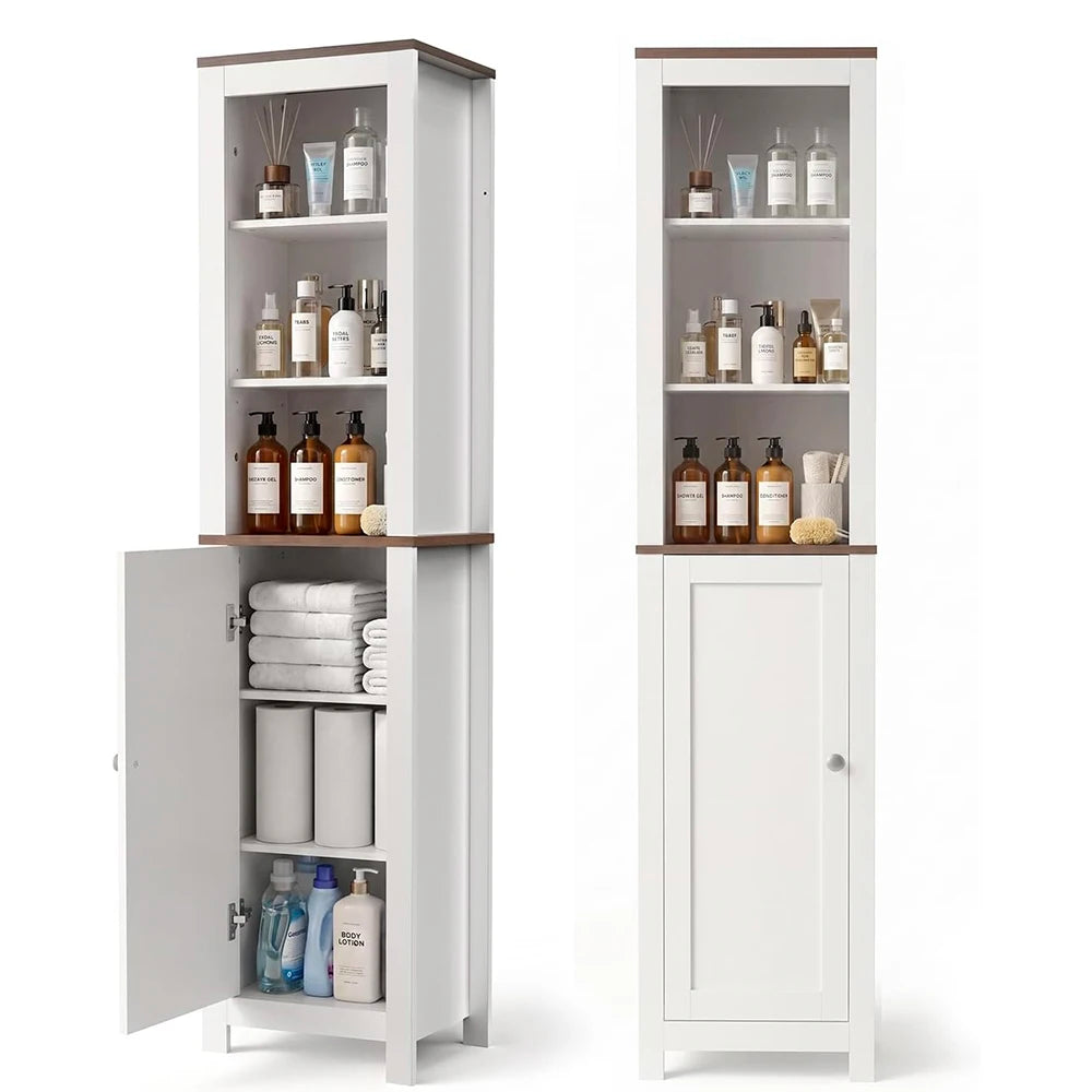 TinyNest Wood Bathroom Storage Cabinet With Doors And Adjustable Shelves