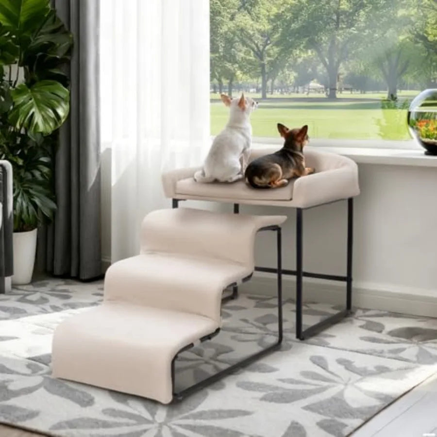 Indoor Dog Window Perch With Stairs And Plush Comfort