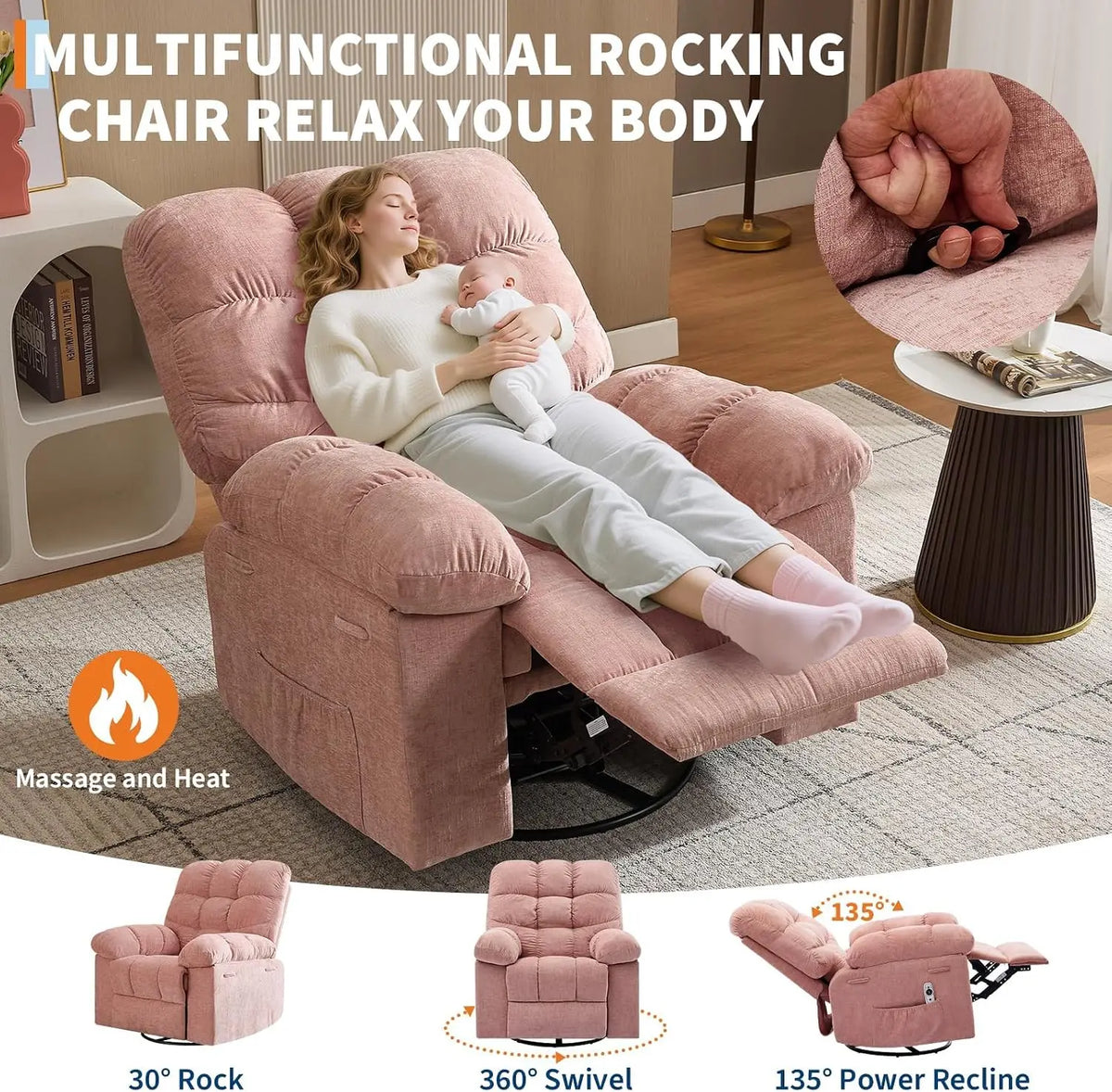 Garvee Lift Recliner Chair With Massage Heat And Swivel Function