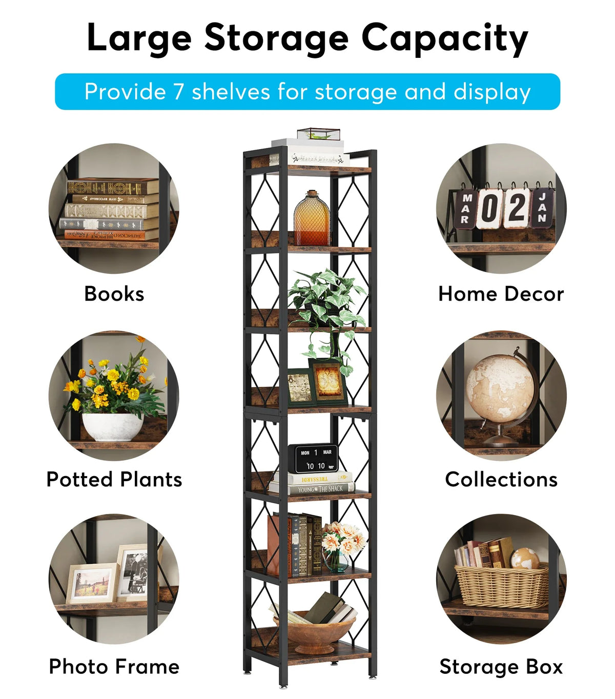 Tribesigns Narrow Seven Tier Bookcase For Small Spaces