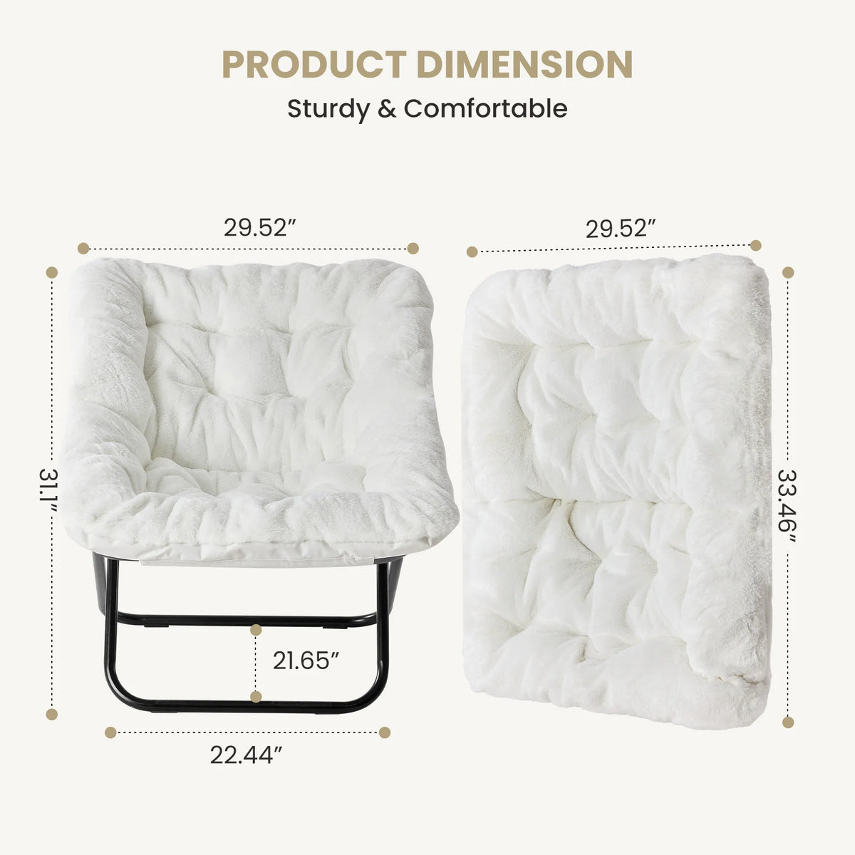 JHK Cozy Faux Fur Folding Saucer Chair For Comfortable Lounging