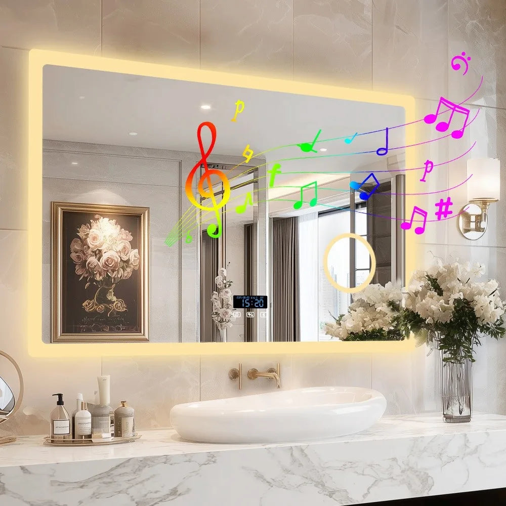 Borwart LED Bluetooth Magnifying Bathroom Vanity Mirror With Anti Fog